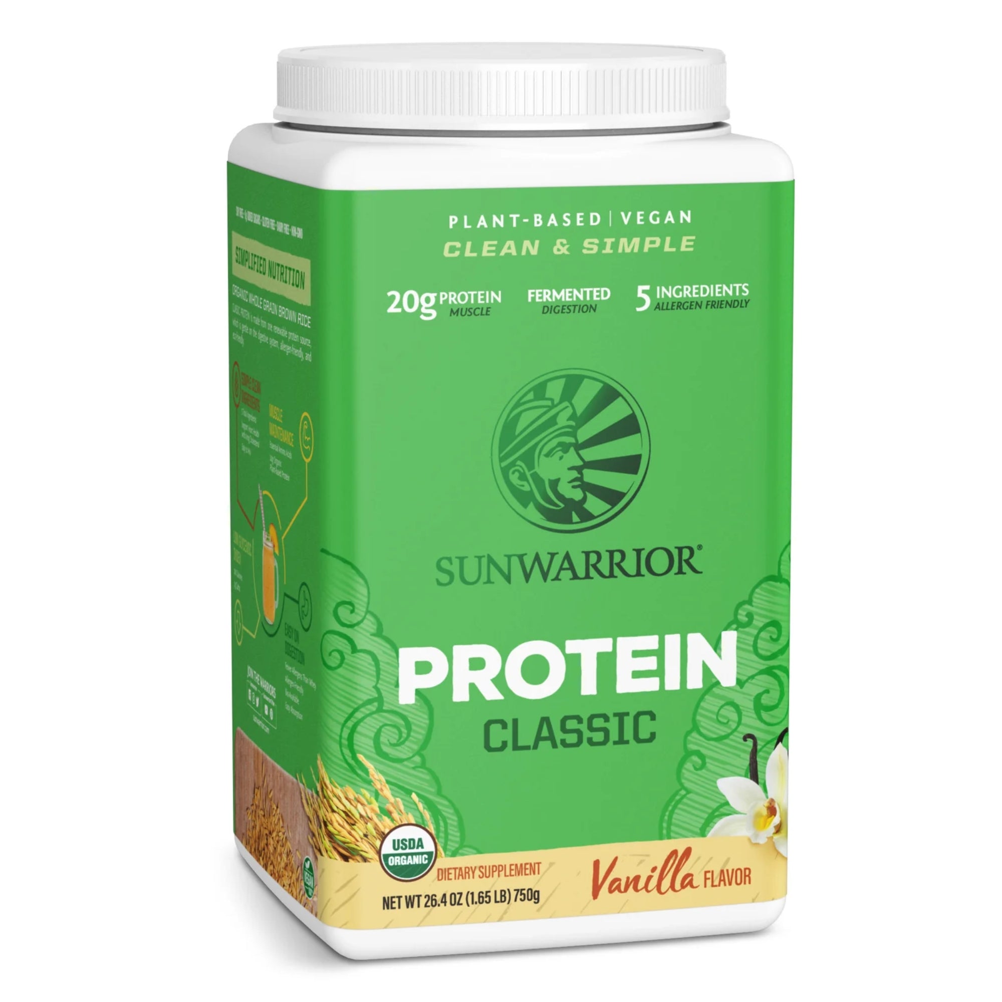Sunwarrior Classic Organic Brown Rice Protein Powder – Plant-Based, Vegan Protein - 30 servings