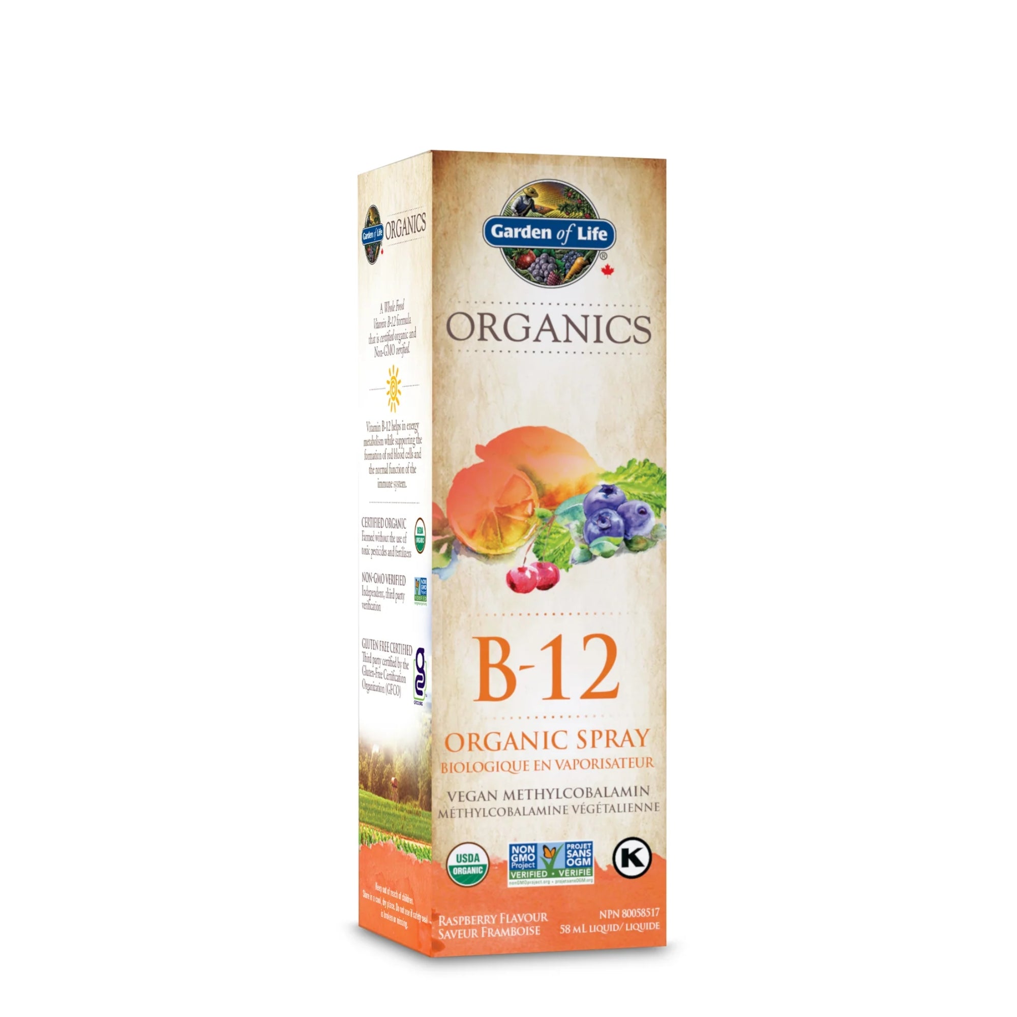 Garden of Life, Organics, B-12 Organic Spray, Raspberry, 2 fl oz (58 ml)