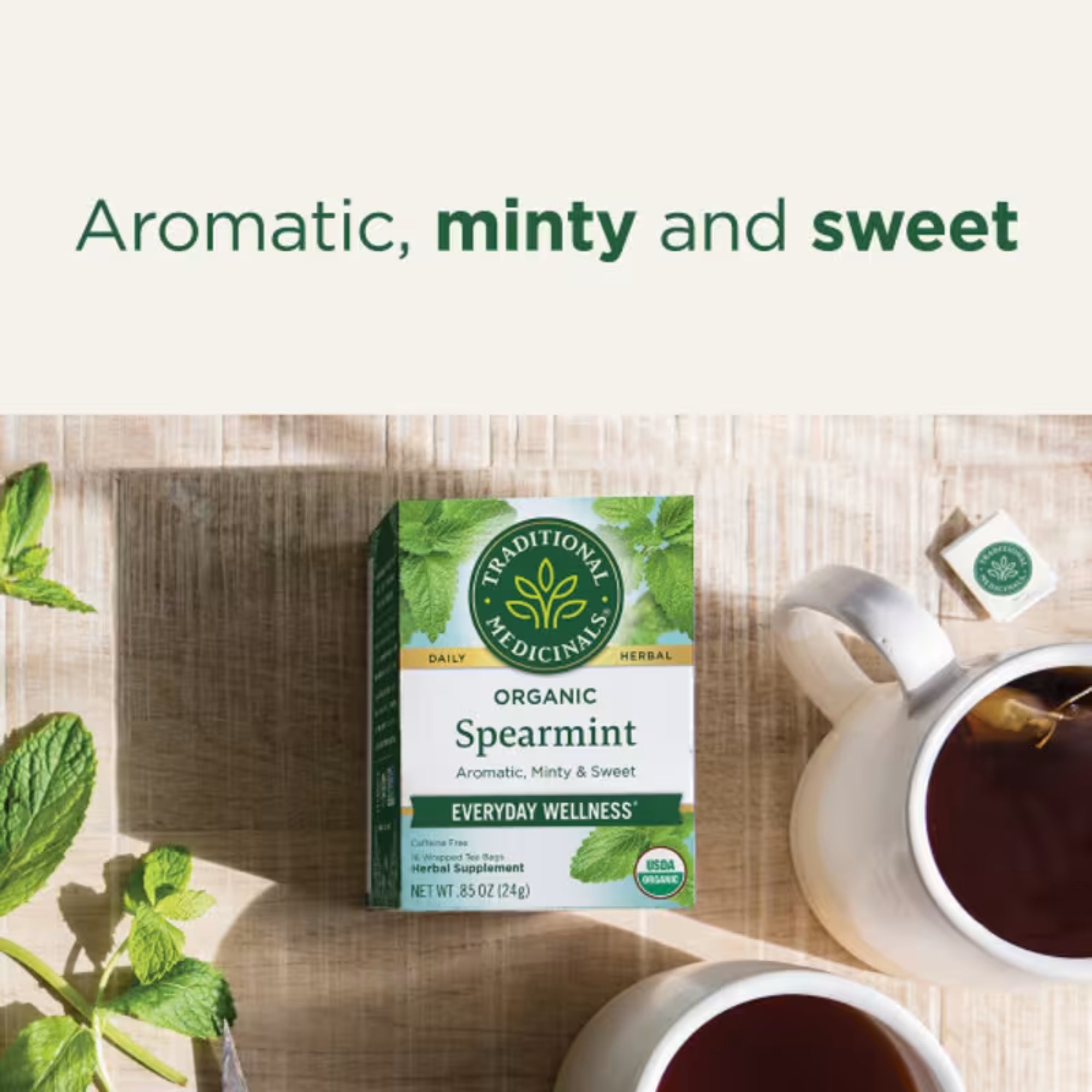 Traditional Medicinals, Organic Spearmint, Caffeine Free, 16 Wrapped Tea Bags, 0.85 oz (24 g)