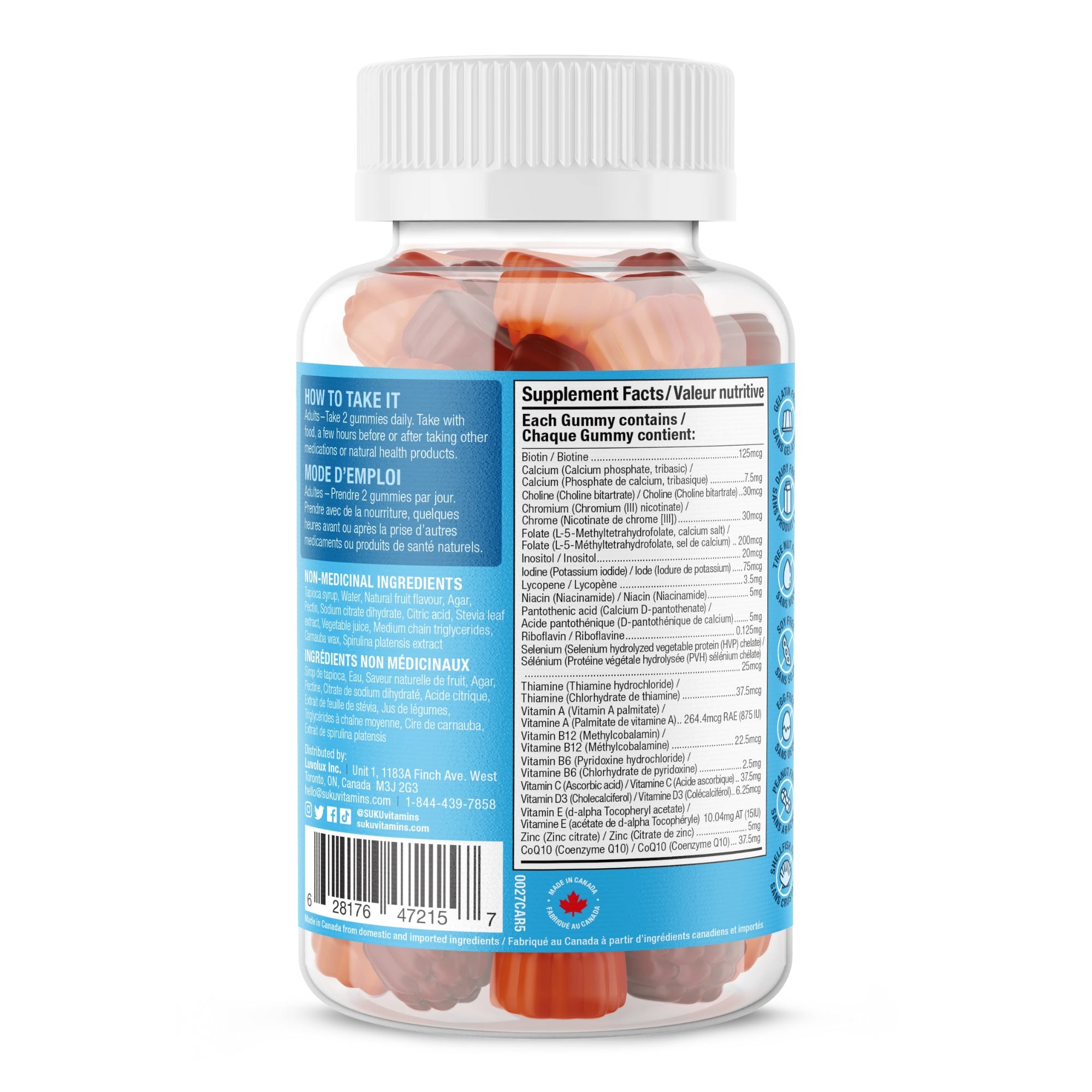 SUKU Vitamins The Complete Men's Multi Plus CoQ10 & Fibre, 60 gummies