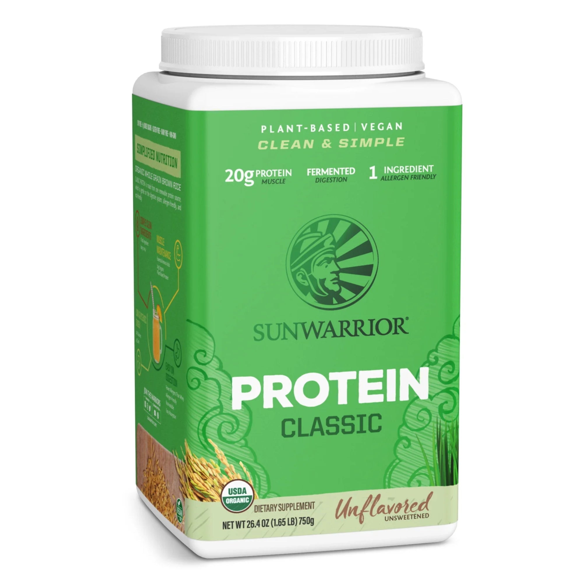 Sunwarrior Classic Organic Brown Rice Protein Powder – Plant-Based, Vegan Protein - 30 servings