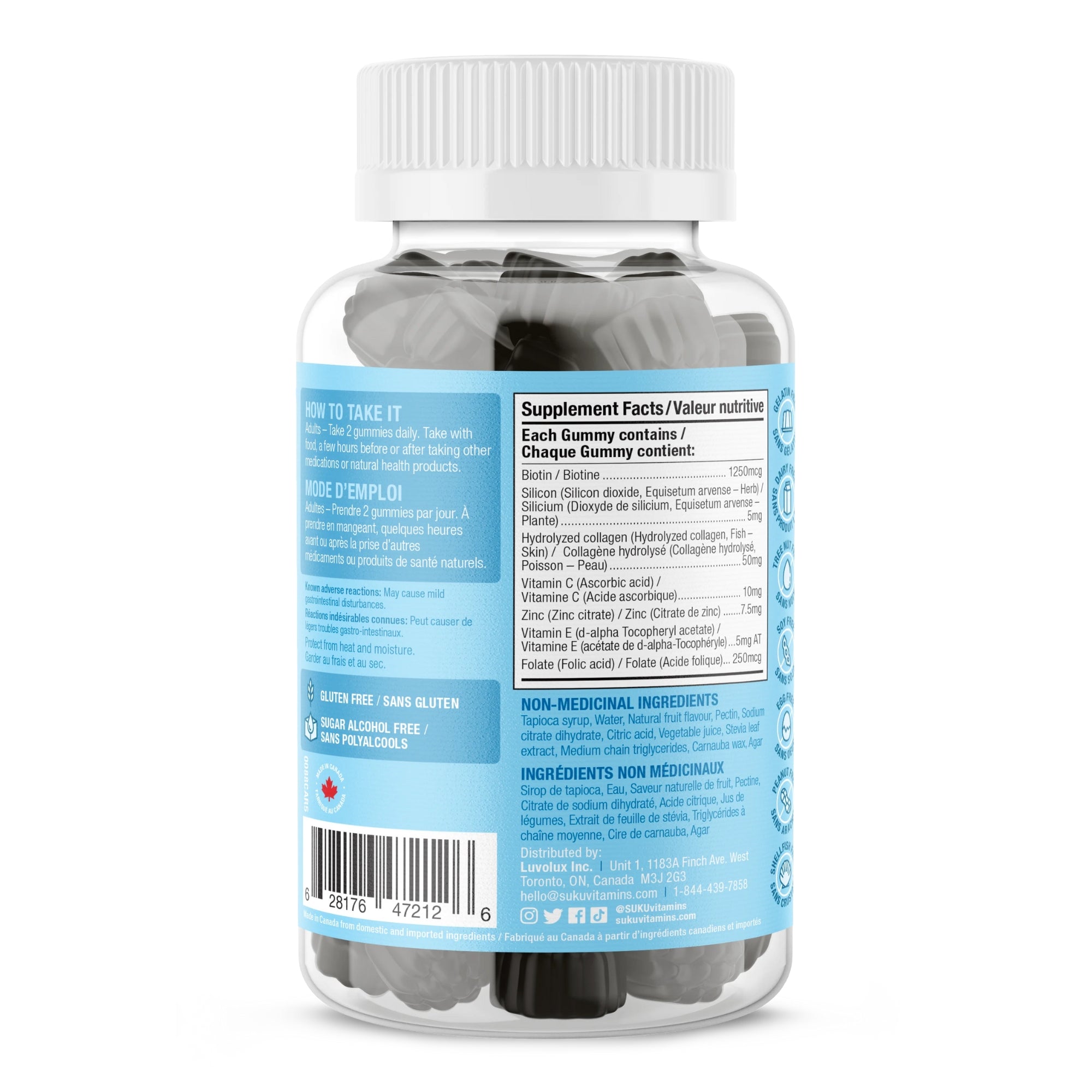 SUKU Vitamins Luscious Hair Blueberry Bliss, 60 gummies