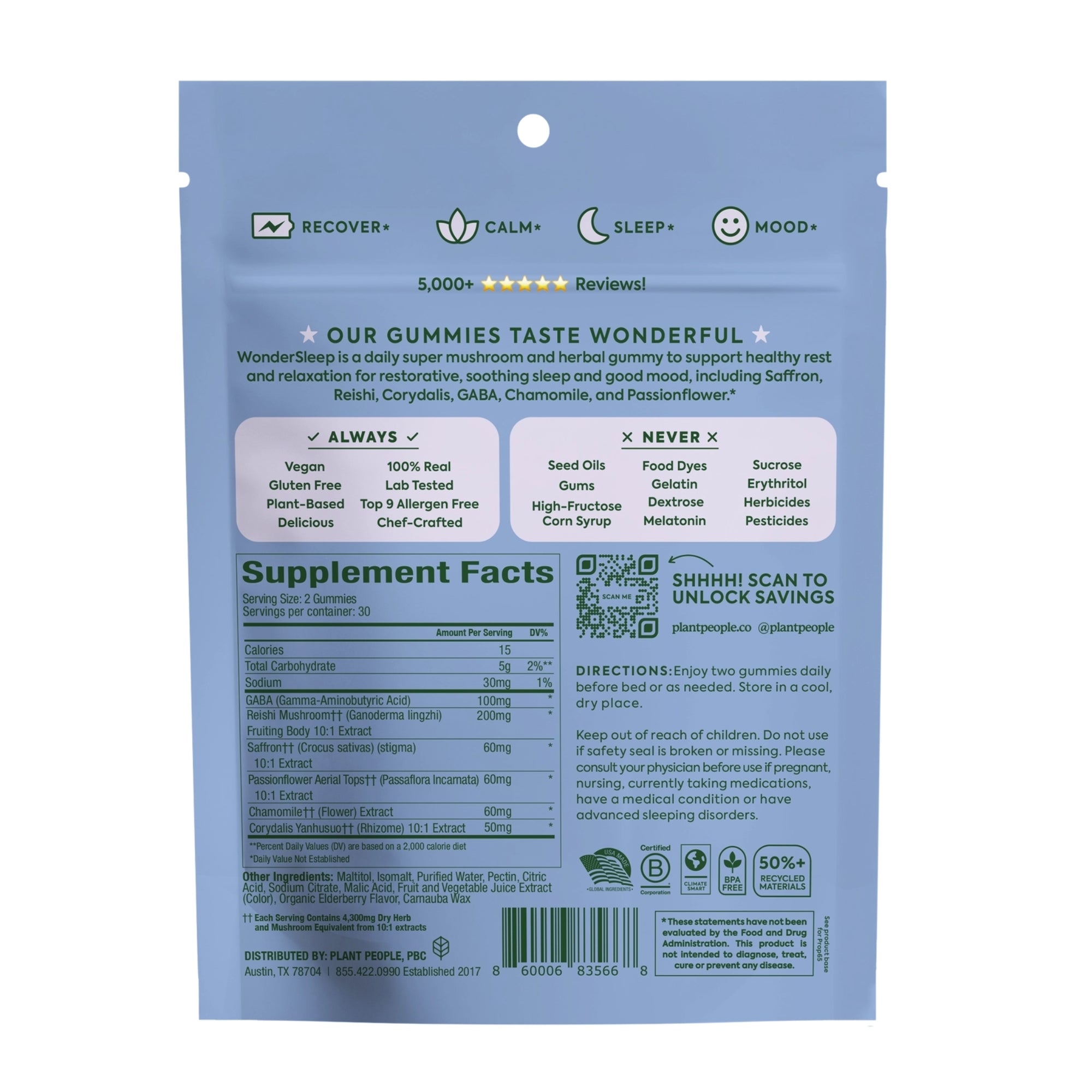 WonderSleep Mushroom Gummies Melatonin-Free Sleep Gummies - 60 Gummies