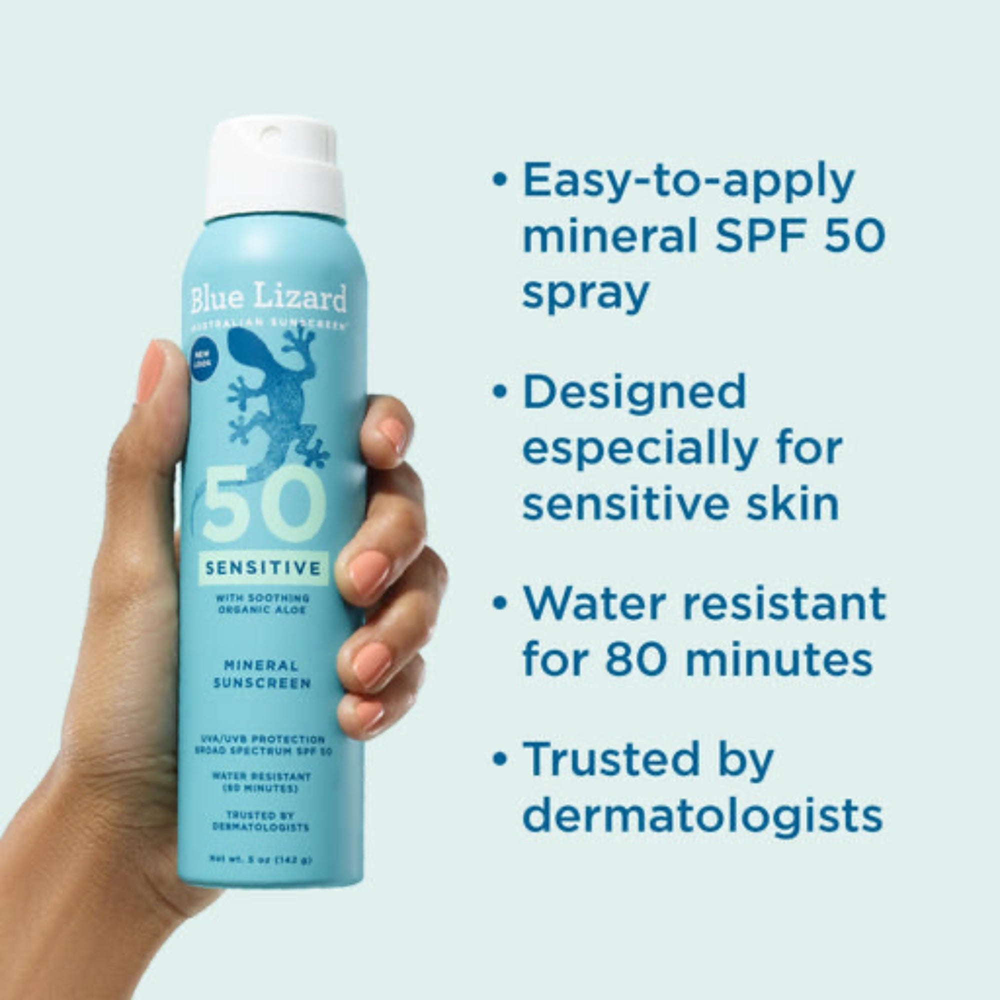 Blue Lizard Sensitive Mineral Sunscreen Spray SPF 50 – Broad Spectrum, Sensitive Skin Protection