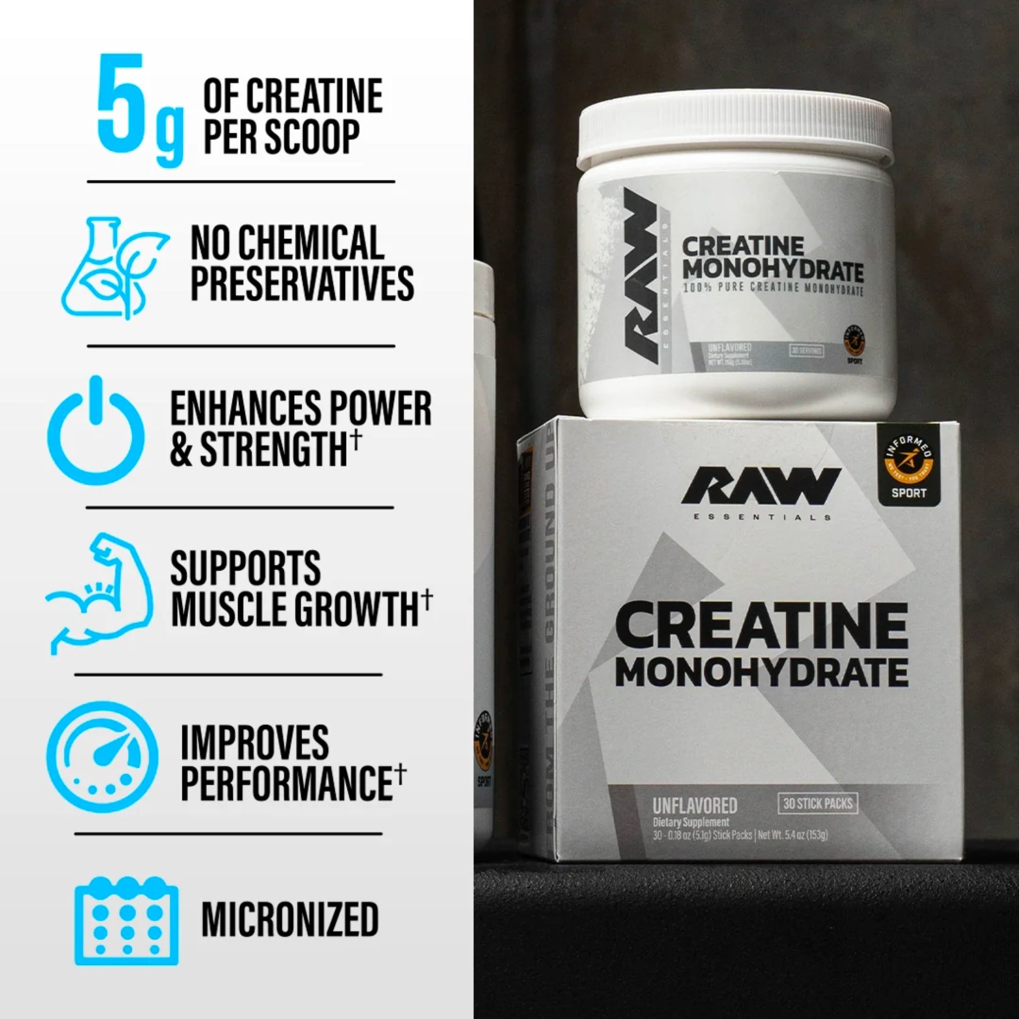 Raw Creatine Monohydrate Unflavoured - 30 Servings