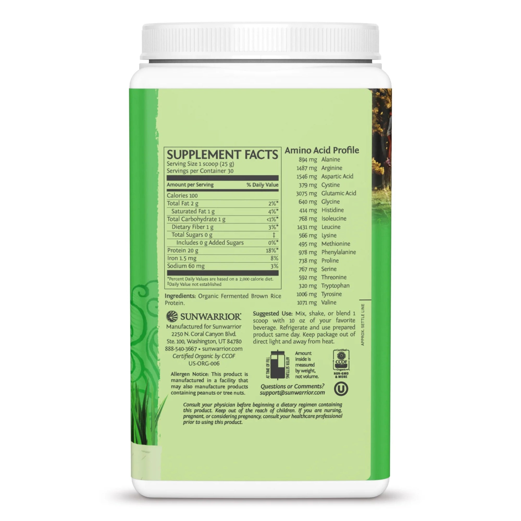 Sunwarrior Classic Organic Brown Rice Protein Powder – Plant-Based, Vegan Protein - 30 servings