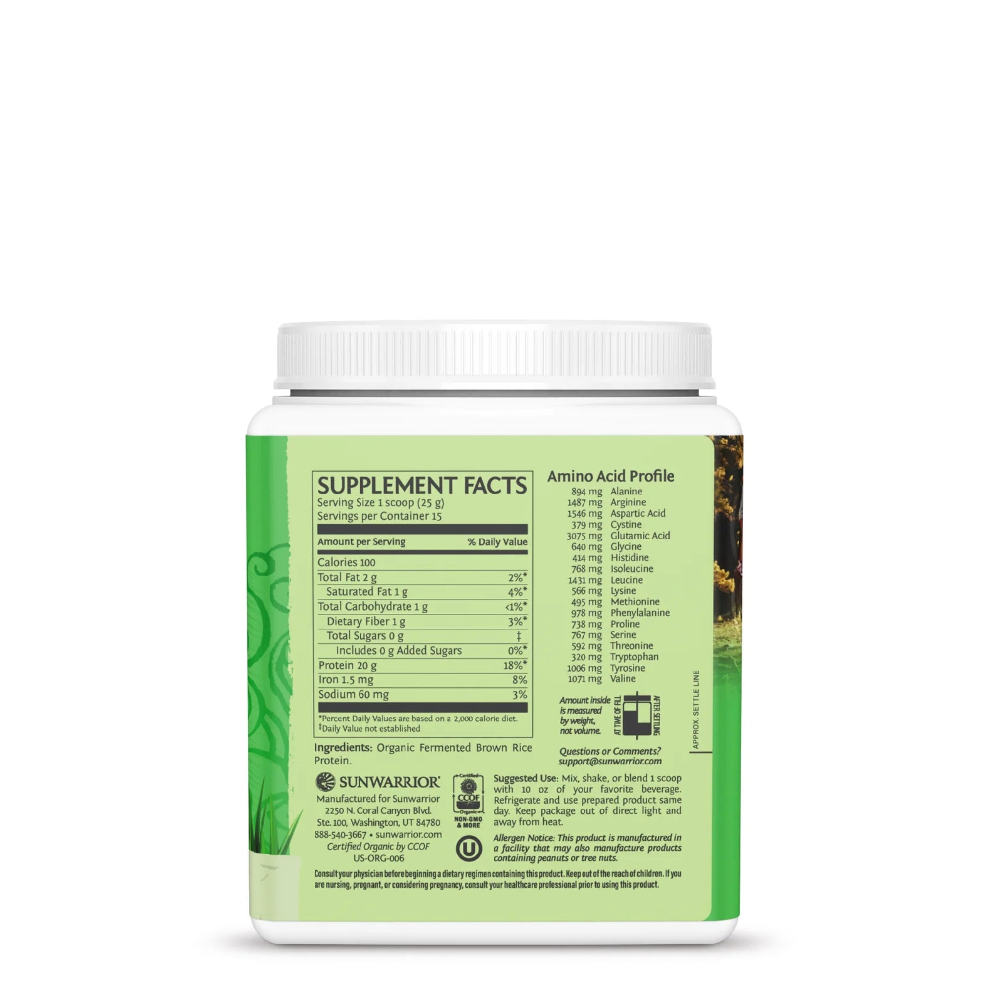 Sunwarrior Classic Organic Brown Rice Protein Powder – Plant-Based, Vegan Protein - 15 servings