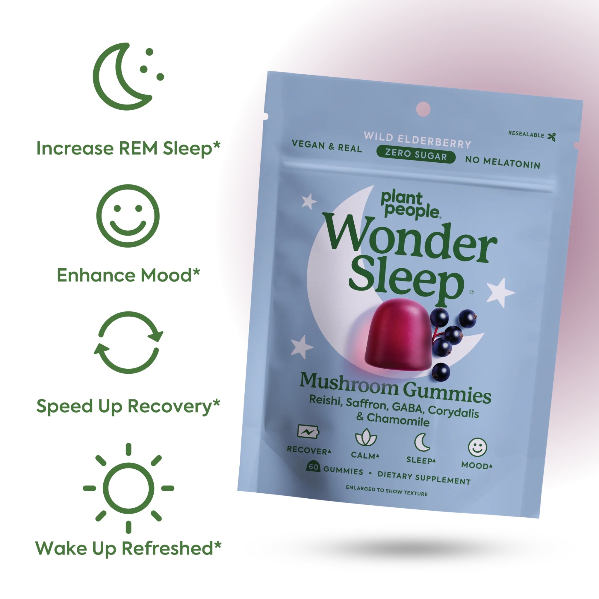 WonderSleep Mushroom Gummies Melatonin-Free Sleep Gummies - 60 Gummies