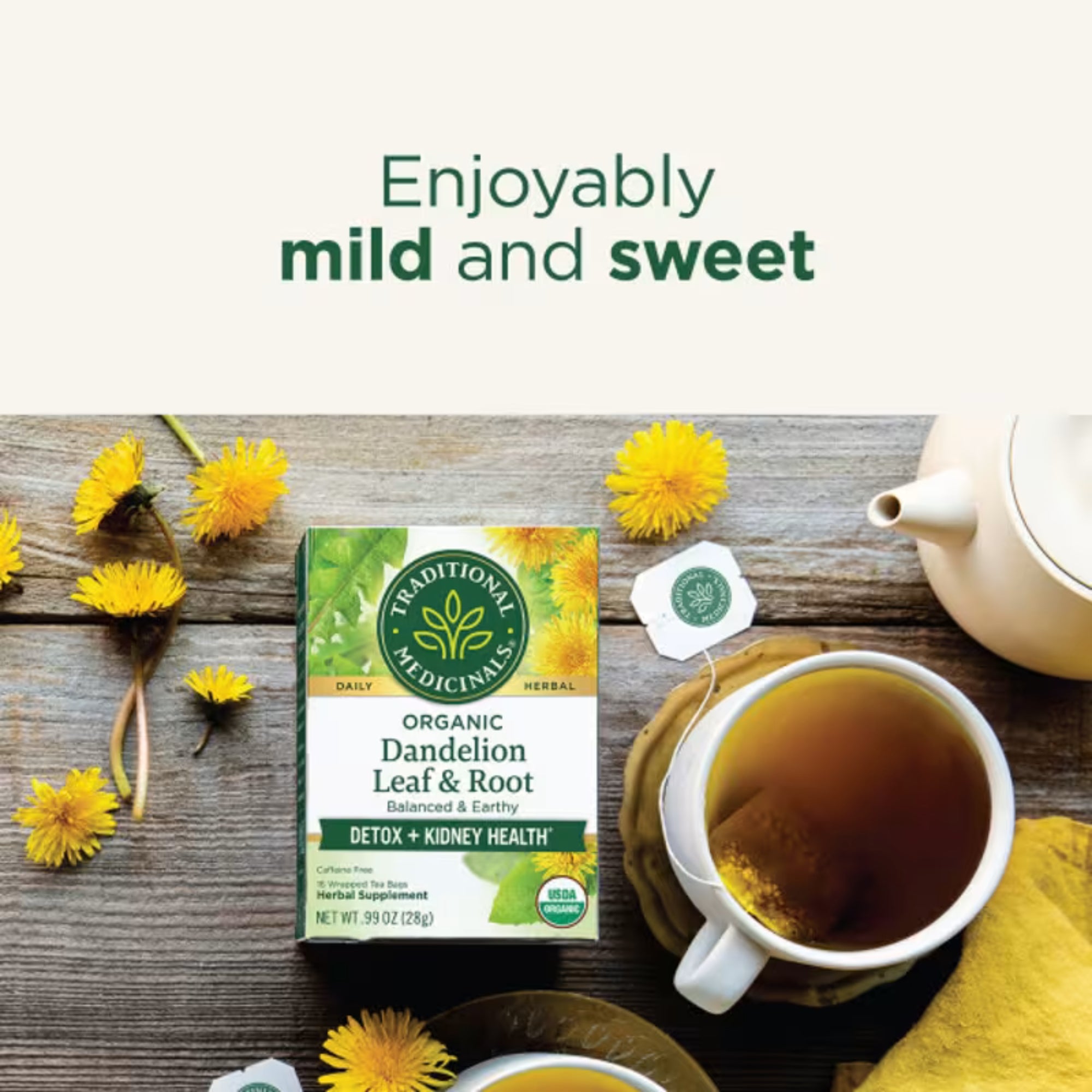 Traditional Medicinals, Organic Dandelion Leaf & Root Tea, Caffeine Free, 16 Wrapped Tea Bags, 0.99 oz (28 g)