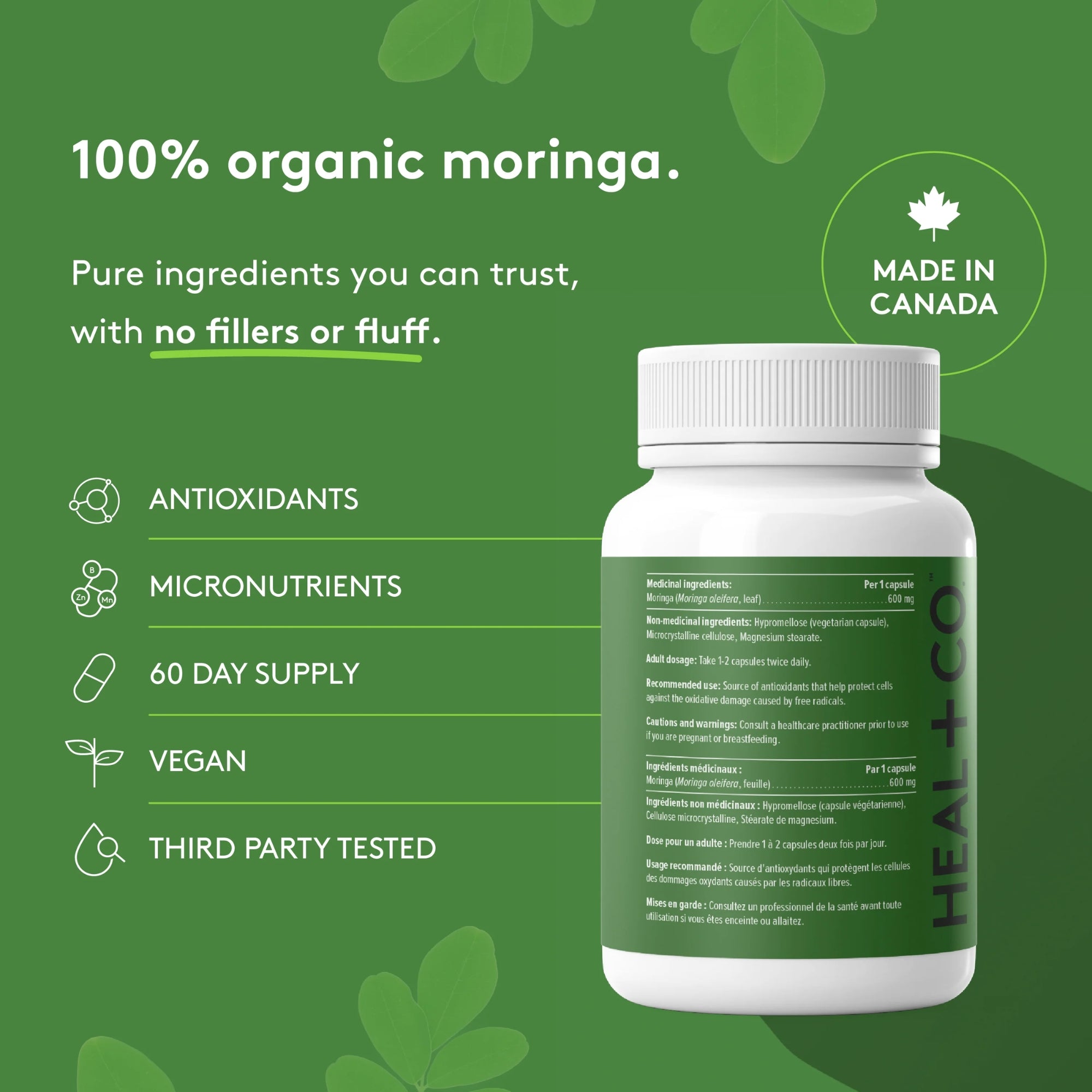 Organic Moringa 600 mg - 120 capsules