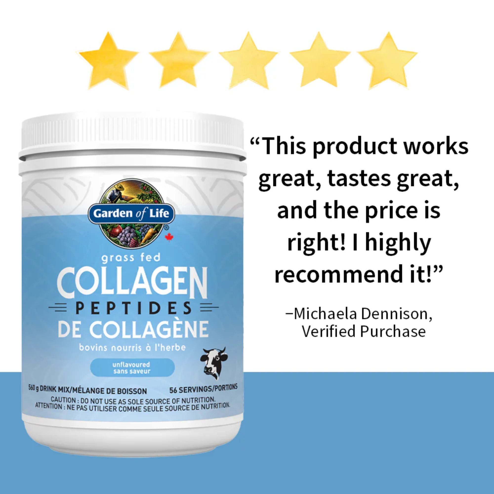 Garden of Life, Grass Fed Collagen Peptides, Unflavored, 19.75 oz (560 g)