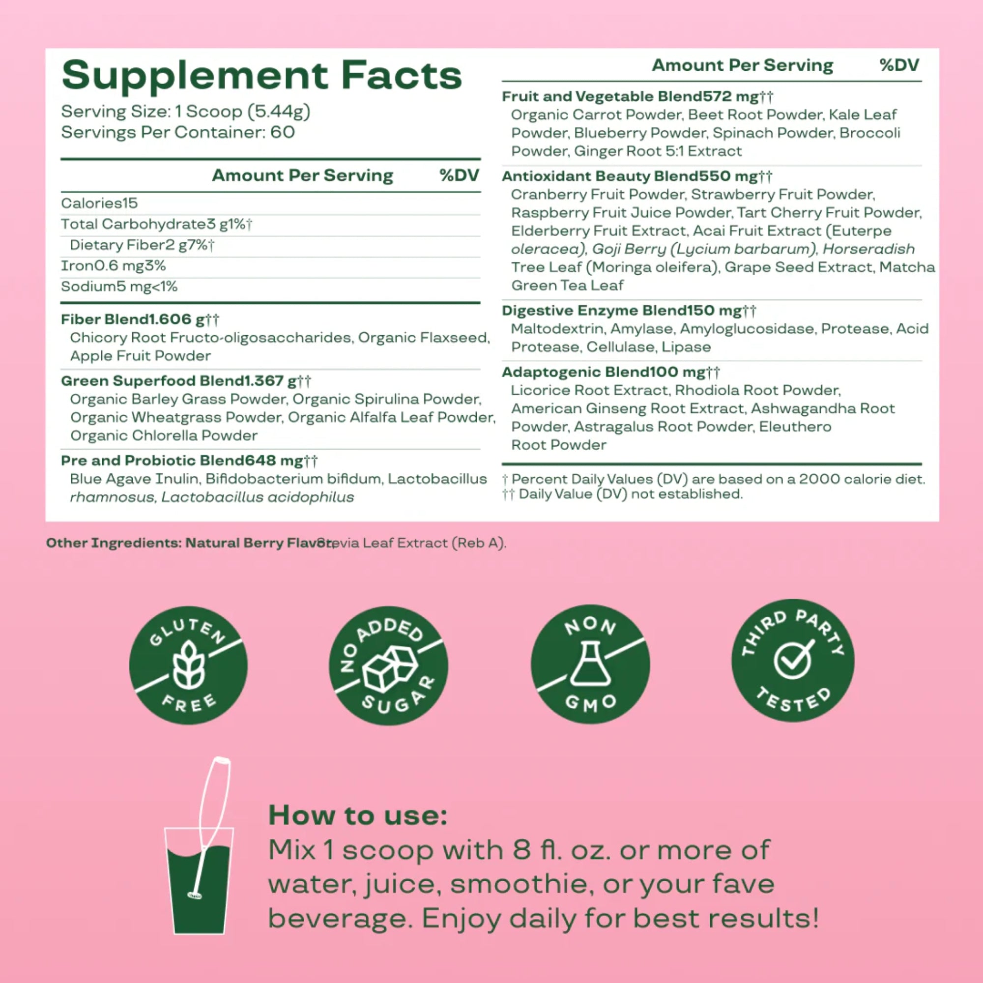 Bloom Greens & Superfoods Berry 4.66 oz, 132 g