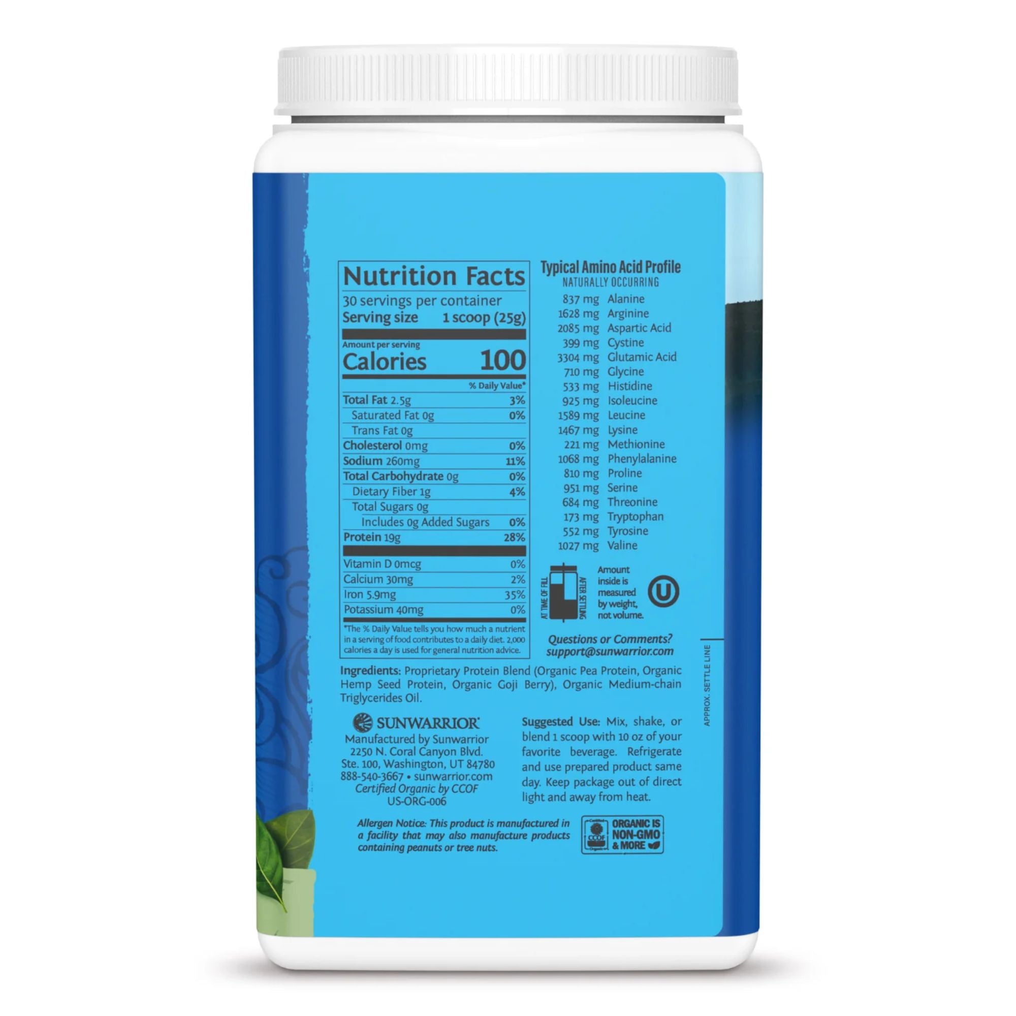 Sunwarrior Warrior Blend Organic Vegan Protein Powder - 30 servings